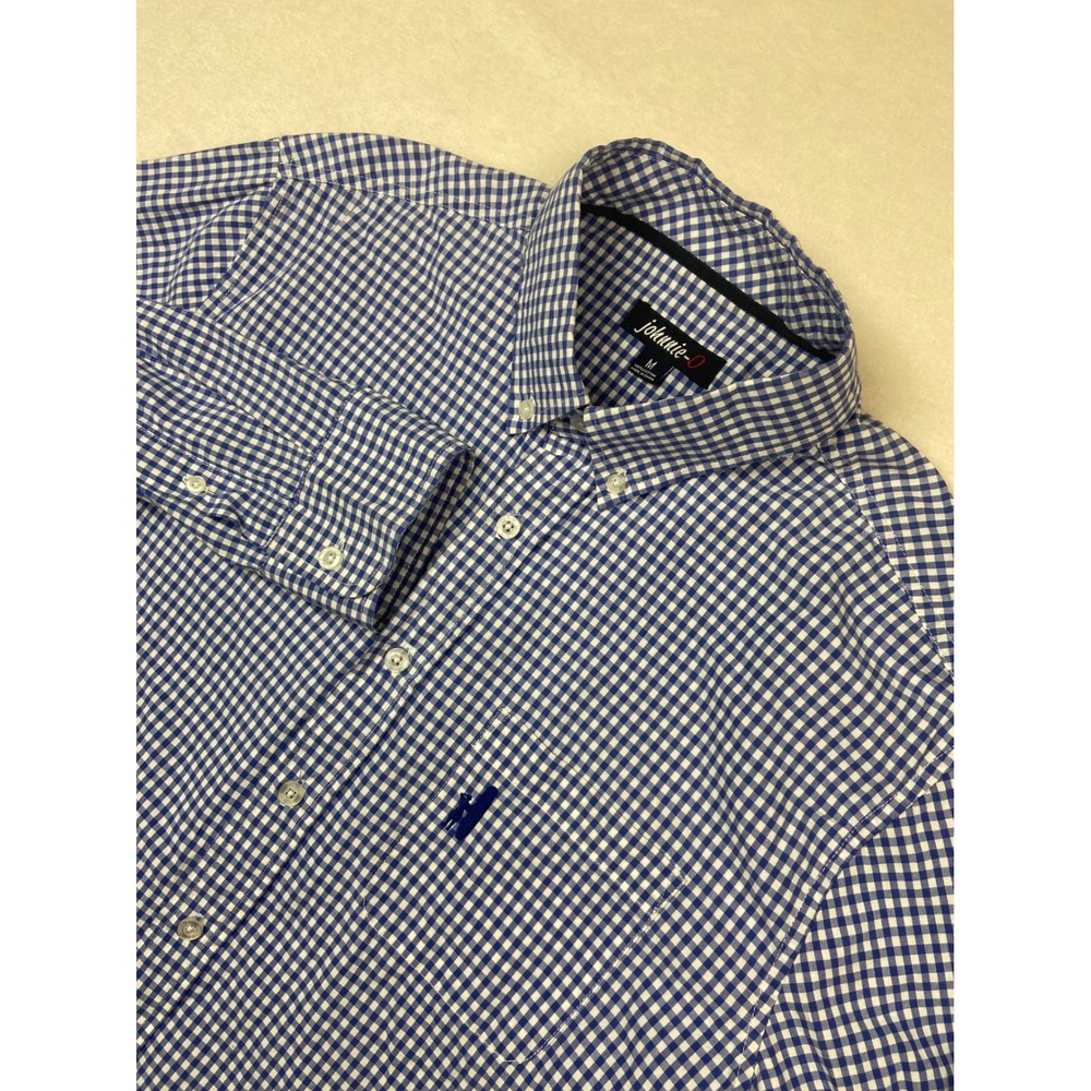 Johnnie-O‎ Shirt Mens M Blue Gingham Check Button-Down Cotton Surfer Logo